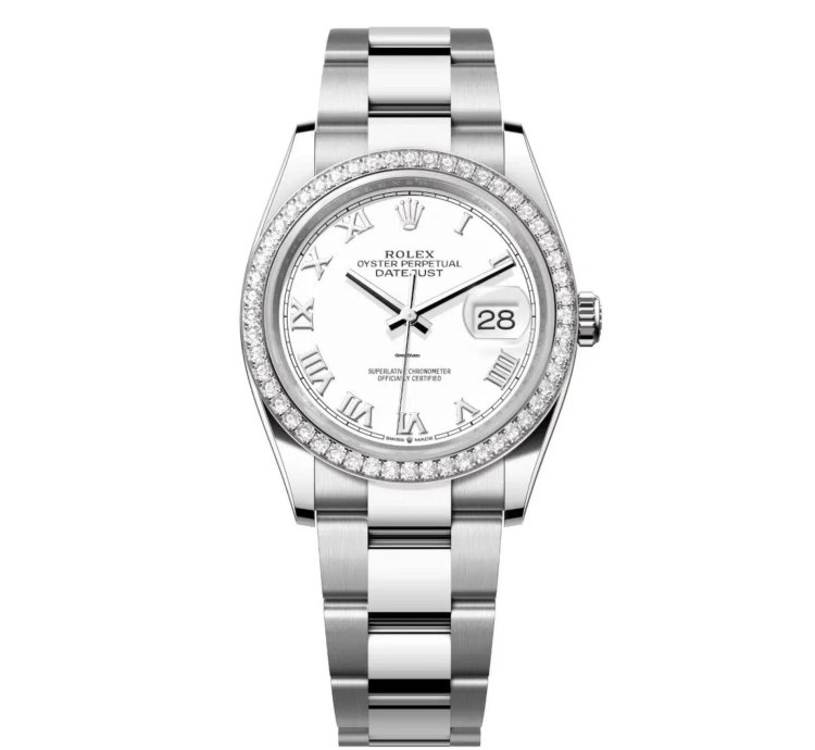 Rolex Datejust 36 New 2025 White Roman Dial Stainless Steel Diamond Bezel Oyster Bracelet