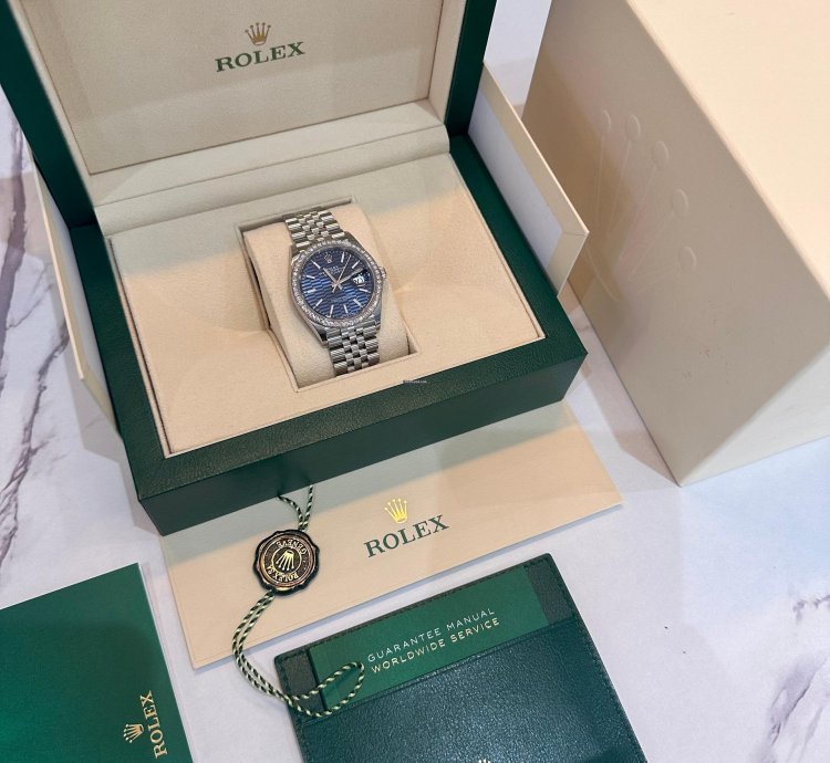 Rolex Datejust 36 Ref 126284rb Blue Motif Dial With Factory Diamond Bezel - New Unworn Full Set