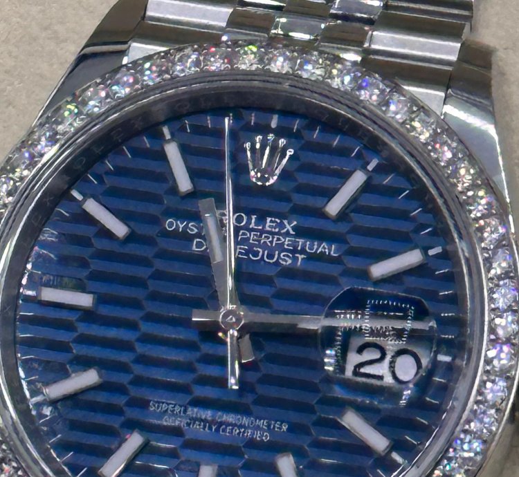 Rolex Datejust 36 Ref 126284rb Blue Motif Dial With Factory Diamond Bezel - New Unworn Full Set