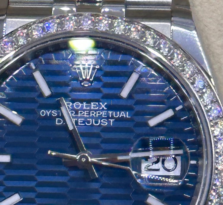 Rolex Datejust 36 Ref 126284rb Blue Motif Dial With Factory Diamond Bezel - New Unworn Full Set
