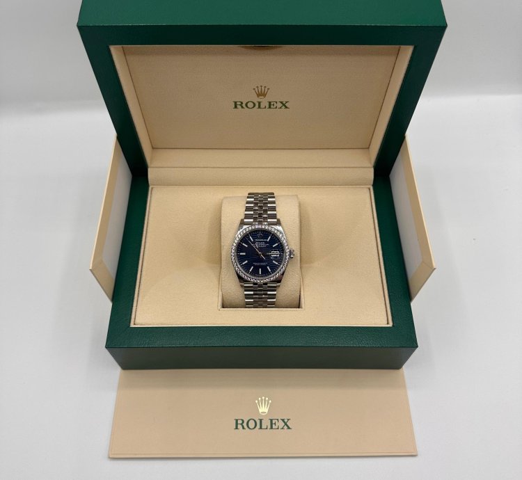 Rolex Datejust 36 Ref 126284rb Blue Motif Dial With Factory Diamond Bezel - New Unworn Full Set