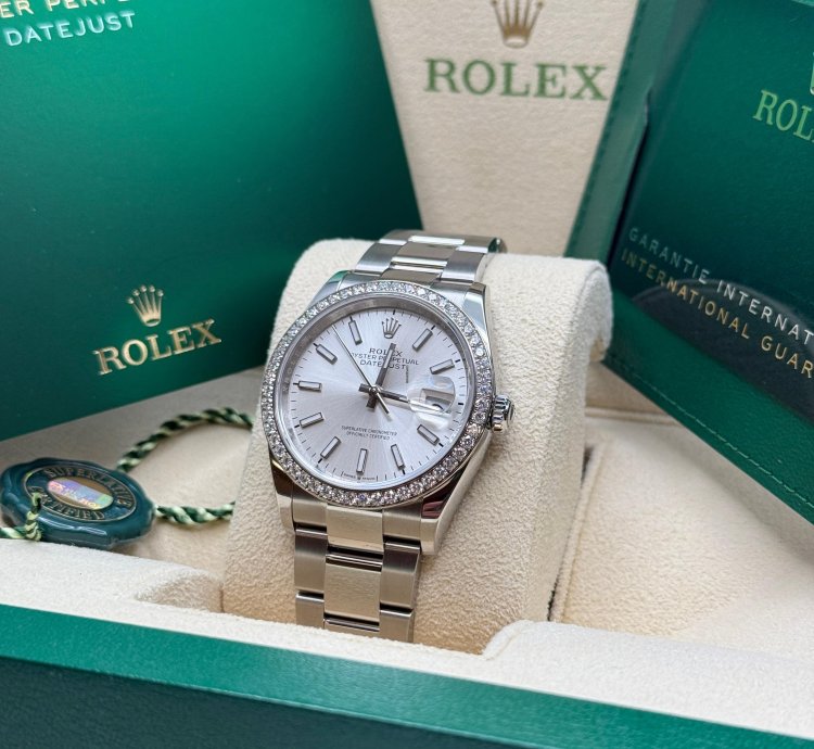 Rolex Datejust 36 Silver Index Dial Stainless Steel Diamond Bezel Oyster Bracelet