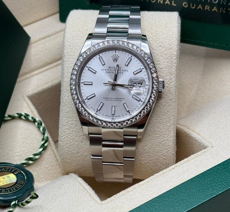 Rolex Datejust 36 Silver Index Dial Stainless Steel Diamond Bezel Oyster Bracelet