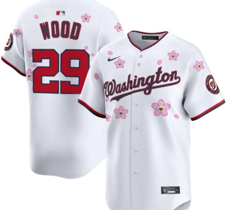 James Wood Jersey 29 Washington Nationals Cherry Blossom Vapor Premier Limited Stitched White