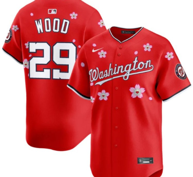 James Wood Jersey 29 Washington Nationals Cherry Blossom Vapor Premier Limited Stitched Red