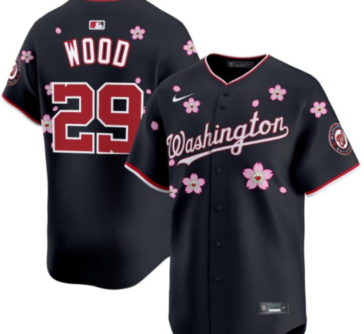 James Wood Jersey 29 Washington Nationals Cherry Blossom Vapor Premier Limited Stitched Navy
