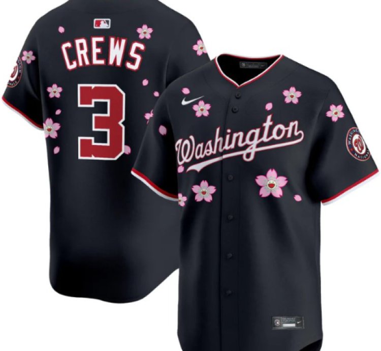 Dylan Crews Jersey 3 Washington Nationals Cherry Blossom Vapor Premier Limited Stitched Navy