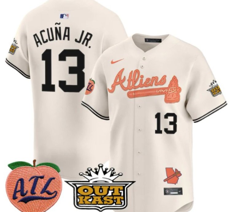 Ronald Acuna Jr Jersey 13 Atlanta Braves Atliens Peach Vapor Premier Limited Stitched Cream