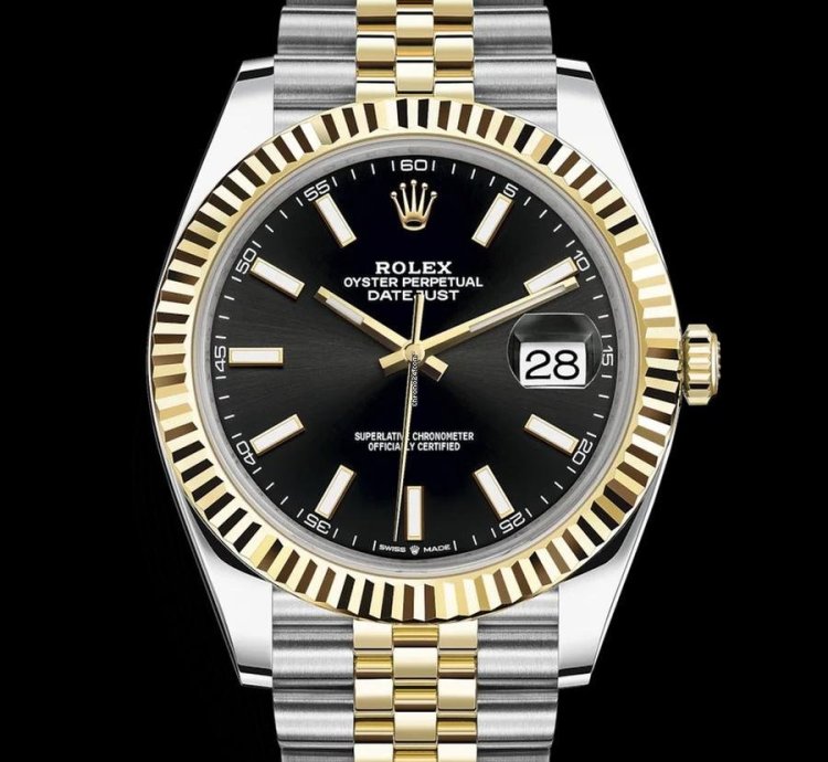 Rolex Datejust 41 41mm Black Dial - Yellow Gold Steel Jubilee Bracelet