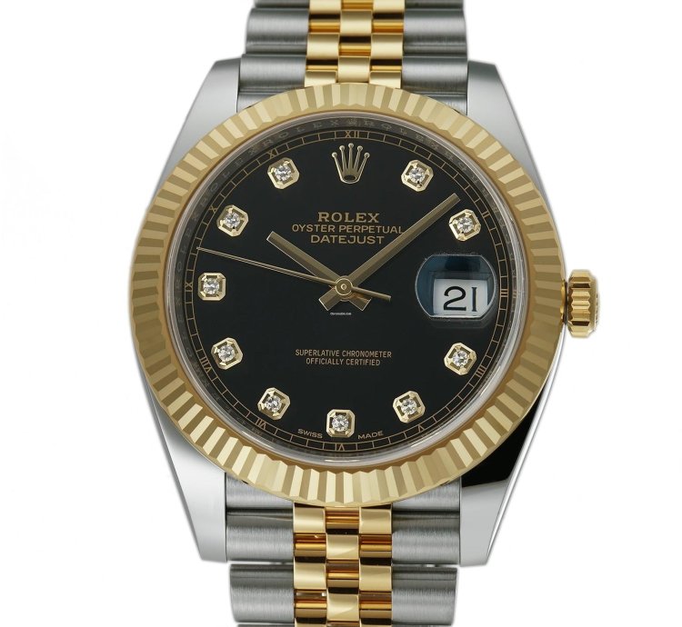 Rolex Datejust 41 41mm Steel 18k Yellow Gold Black Diamond Dial Jubilee Bracelet