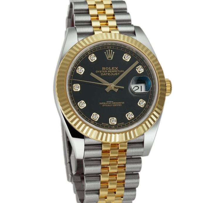 Rolex Datejust 41 41mm Steel 18k Yellow Gold Black Diamond Dial Jubilee Bracelet