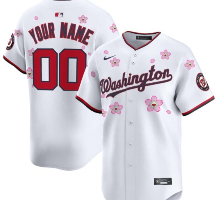 Custom Washington Nationals Jersey Name Number Cherry Blossom Vapor Premier Limited Stitched White