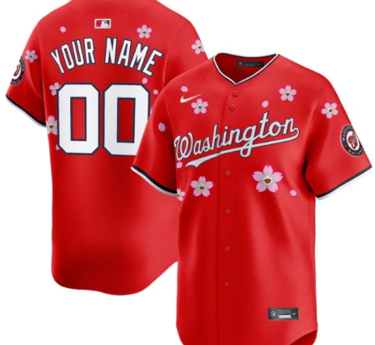 Custom Washington Nationals Jersey Name Number Cherry Blossom Vapor Premier Limited Stitched Red