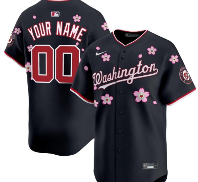 Custom Washington Nationals Jersey Name Number Cherry Blossom Vapor Premier Limited Stitched Navy