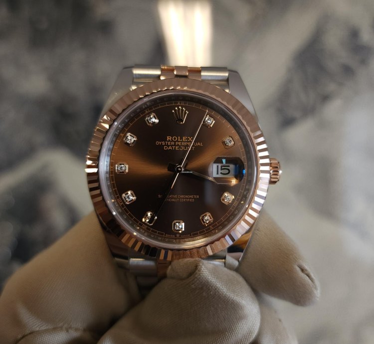 Rolex Datejust 41 Chocloate Set With Diamonds 41mm Oystersteel And Everose Gold