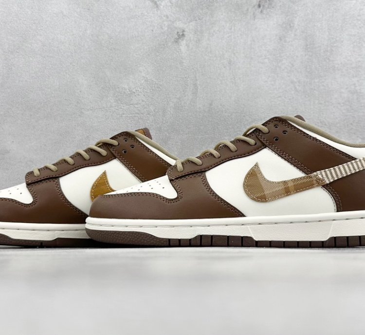 200 St Nike Dunk Low Gs Brown Plaid White And Brown Stitching Fv3653-191