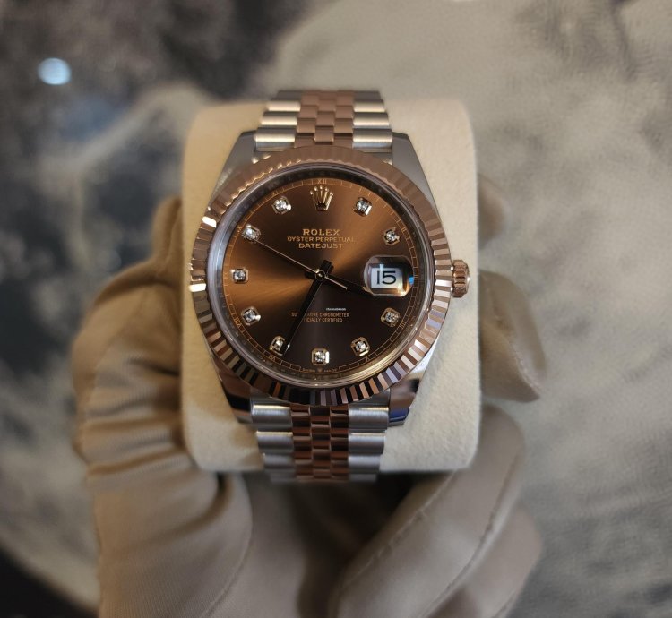 Rolex Datejust 41 Chocloate Set With Diamonds 41mm Oystersteel And Everose Gold