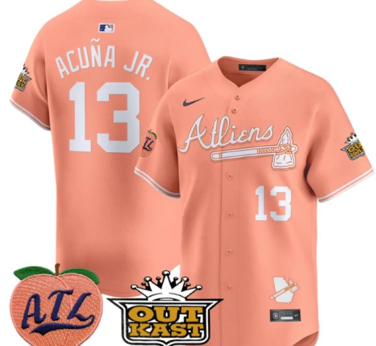 Ronald Acuna Jr Jersey 13 Atlanta Braves Atliens Peach Vapor Premier Limited Stitched Peach