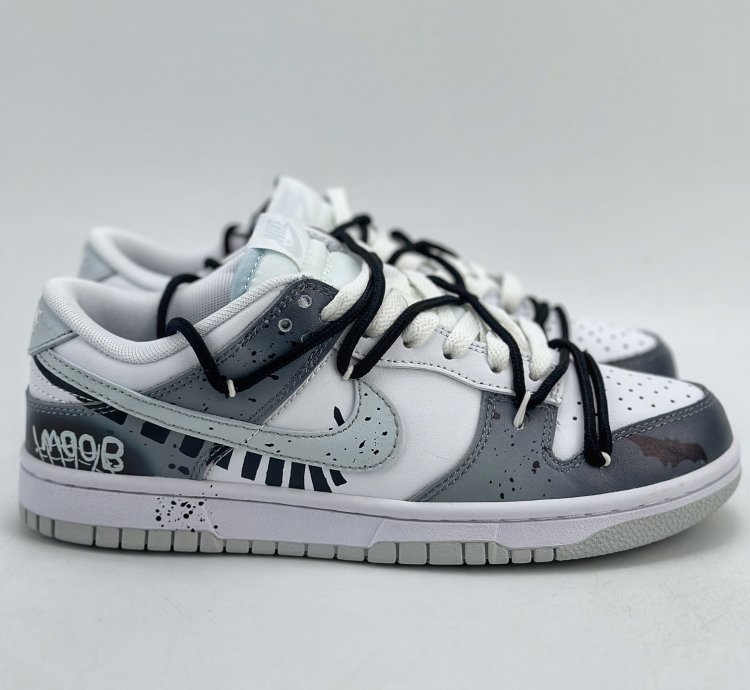280 Nike Sb Dunk Low Ink Graffiti Double Hook Halloween Cross White Gray Dv0831-32