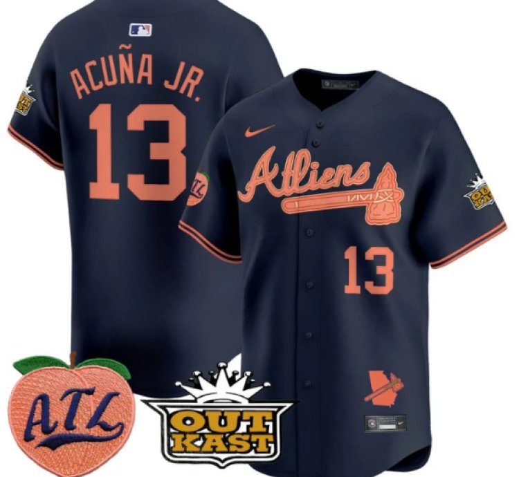 Ronald Acuna Jr Jersey 13 Atlanta Braves Atliens Peach Vapor Premier Limited Stitched