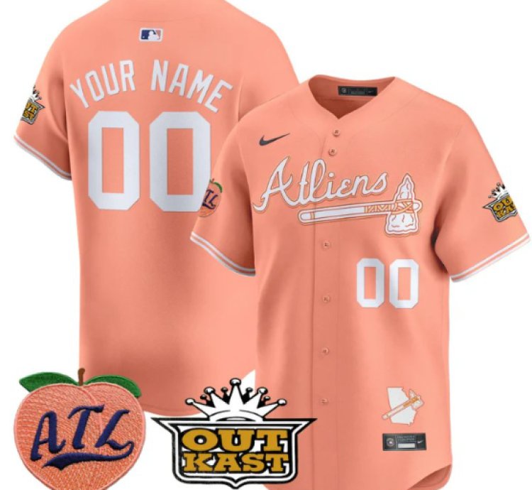 Custom Atlanta Braves Jersey Atliens Peach Vapor Premier Limited Stitched Peach