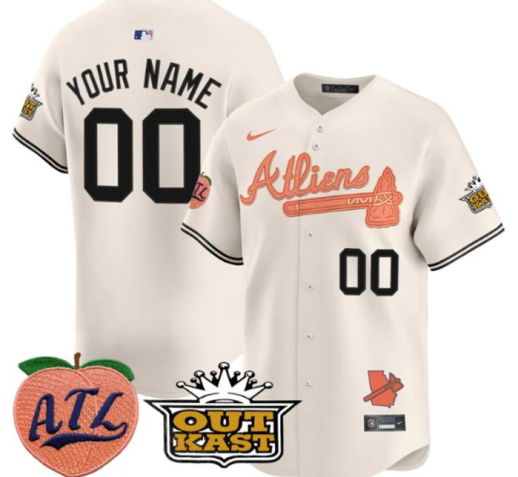 Custom Atlanta Braves Jersey Atliens Peach Vapor Premier Limited Stitched Cream
