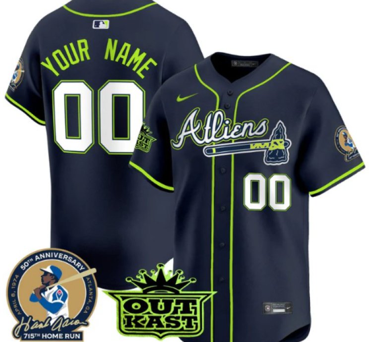 Custom Atlanta Braves Jersey Atliens Hank Aaron Patch Vapor Limited Stitched