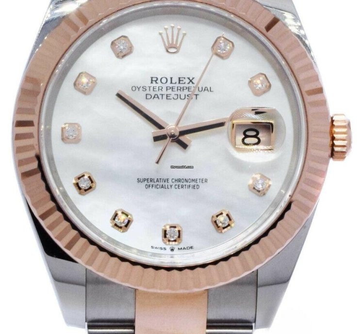 Rolex Datejust 41 Nos Rolex Datejust 18k Rosegold Steel 41 Mop Diamond Dial Watch 21 126331