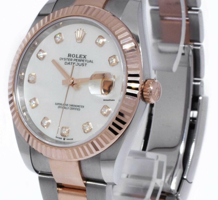 Rolex Datejust 41 Nos Rolex Datejust 18k Rosegold Steel 41 Mop Diamond Dial Watch 21 126331