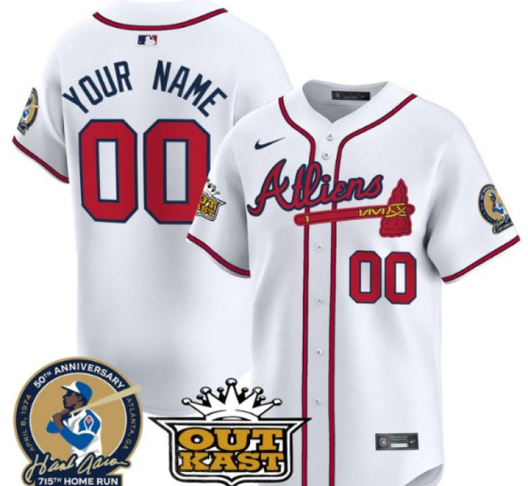 Custom Atlanta Braves Jersey Atliens Hank Aaron Patch Vapor Limited Stitched White