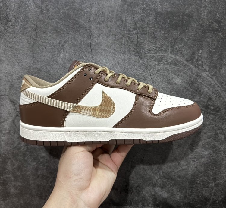 220 Nk Dunk Low Brown Plaid White And Brown Splicing S23a