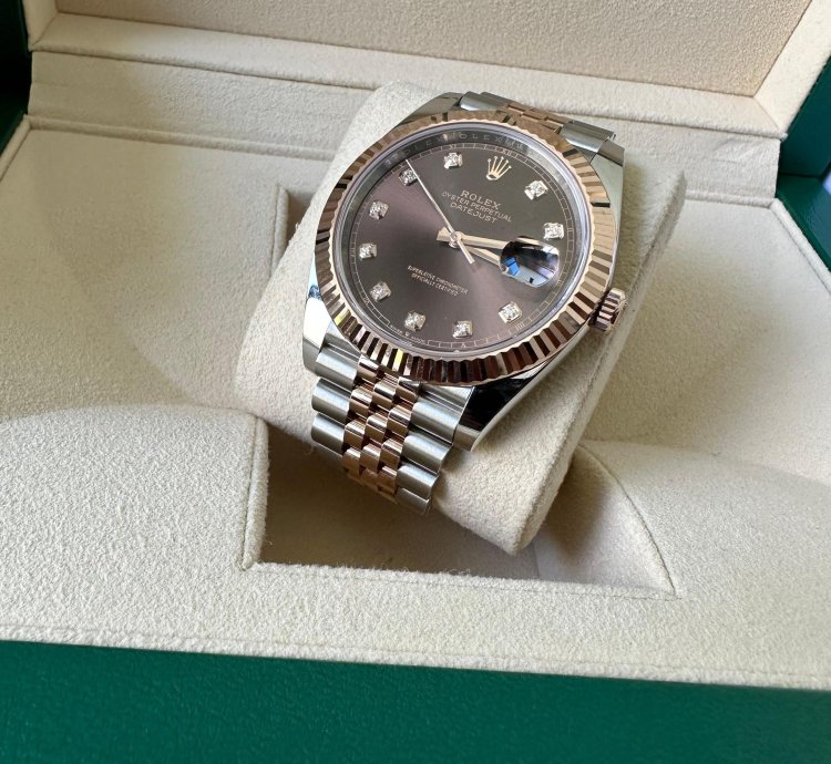 Rolex Datejust 41 Steel Rose Gold Datejust 41 Chocolate Diamond Dial 2023 Box Papers 126331