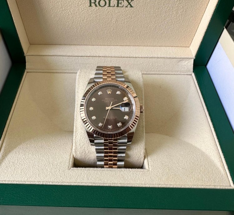 Rolex Datejust 41 Steel Rose Gold Datejust 41 Chocolate Diamond Dial 2023 Box Papers 126331
