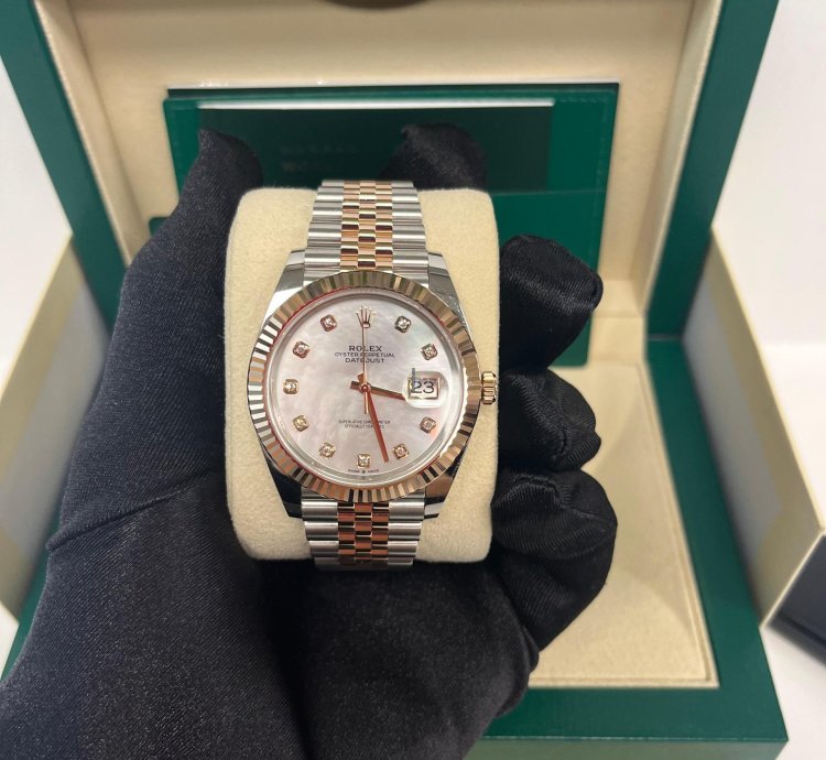 Rolex Datejust 41 Steel Rose Gold Fluted Bezel Mother Of Pearl Dial Jubilee 126331