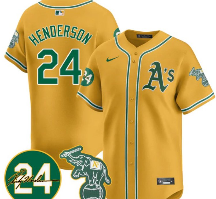 Ricky Henderson Jersey 24 Oakland Athletics 2025 Rickey Henderson Memorial Stitched Yellow