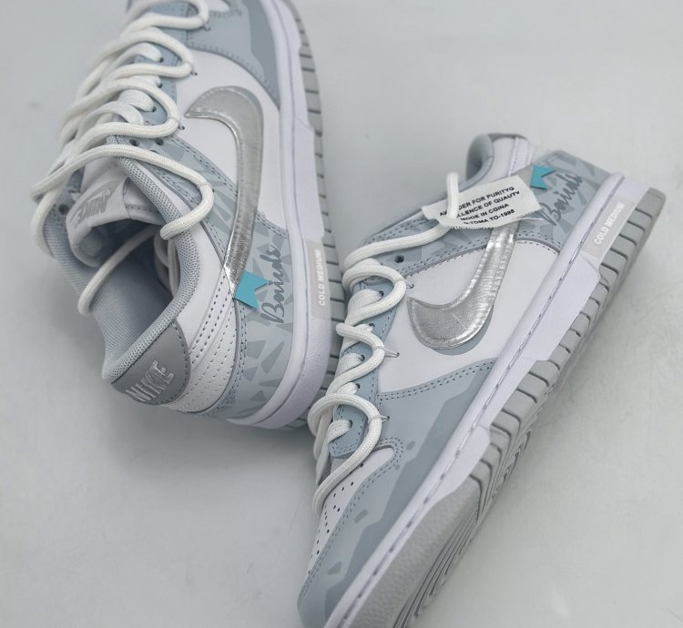 240 Nike Sb Dunk Low Silver Deconstruction Light Gray Blue Hf0730-160 - 13f32