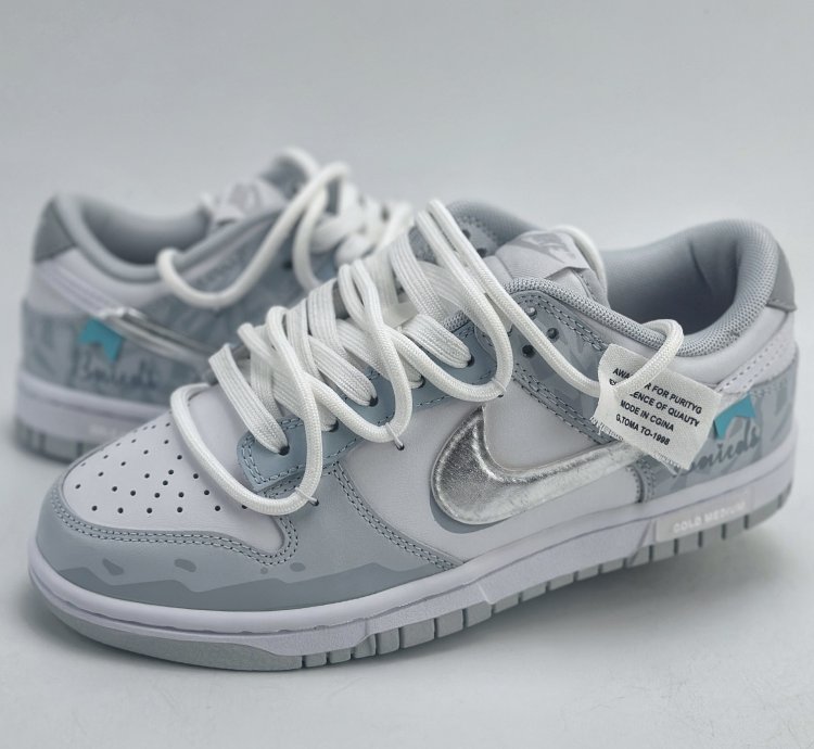 240 Nike Sb Dunk Low Silver Deconstruction Light Gray Blue Hf0730-160 - 13f32
