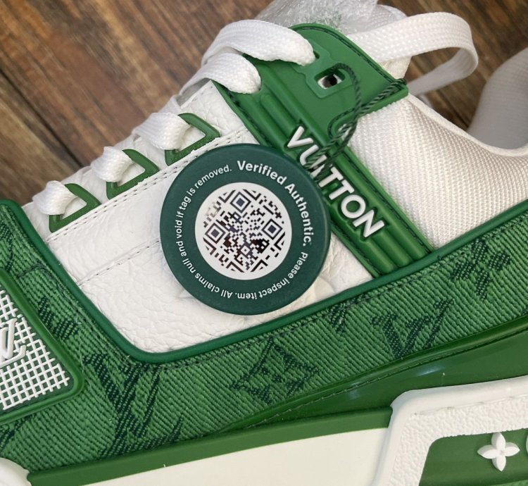 Louis Vuitton Trainer Green Monogram Denim Whites