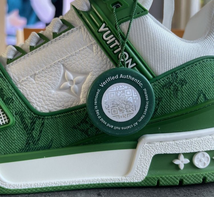 Louis Vuitton Trainer Green Monogram Denim Whites
