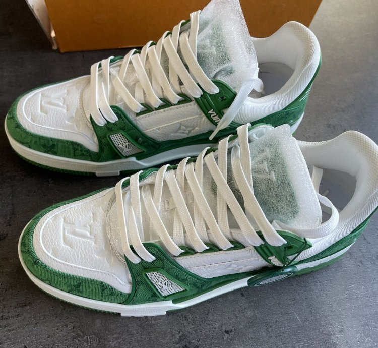 Louis Vuitton Trainer Green Monogram Denim Whites