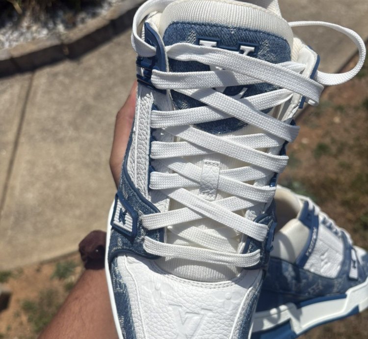 Louis Vuitton Trainer Sneaker Light Blue Denim Us 11