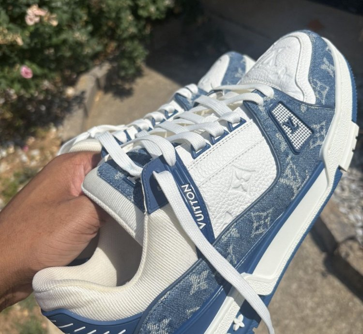 Louis Vuitton Trainer Sneaker Light Blue Denim Us 11