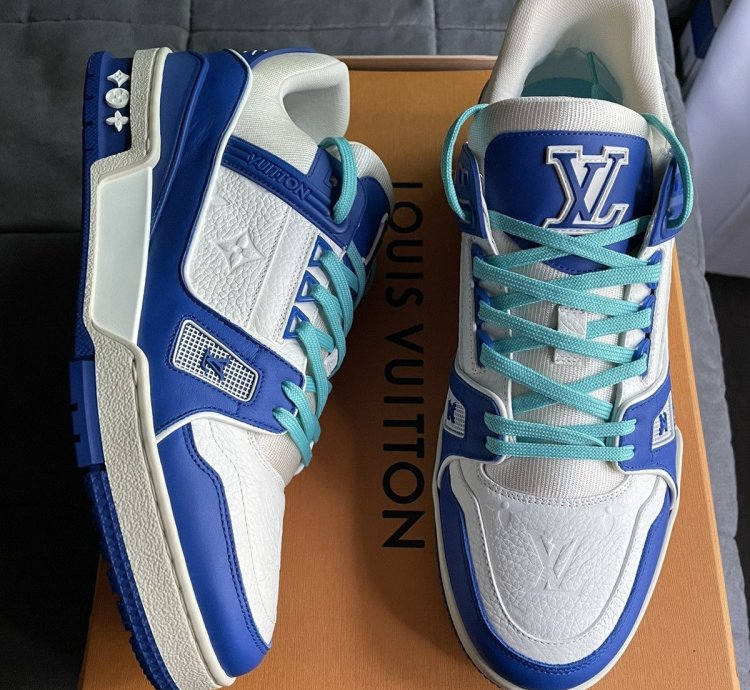 Louis Vuitton White Blue Monogram Trainer Sneaker