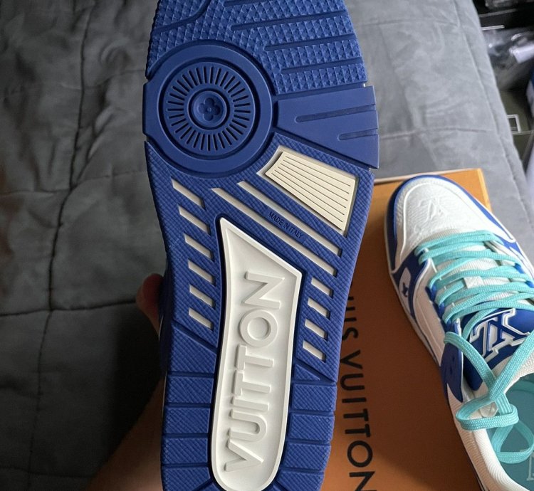Louis Vuitton White Blue Monogram Trainer Sneaker