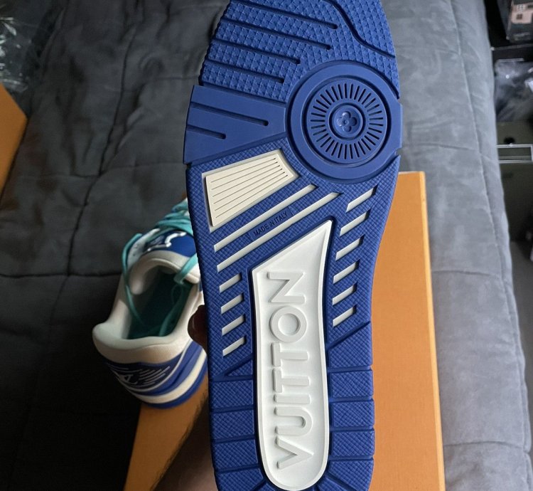 Louis Vuitton White Blue Monogram Trainer Sneaker