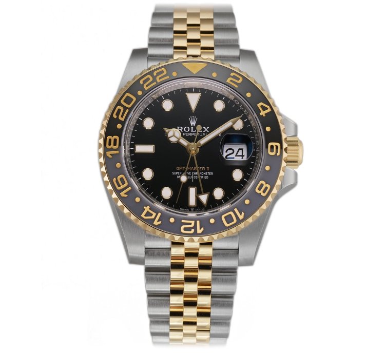 Rolex Gmt-master Ii 40mm Steel Yellow Gold Ceramic Bezel Black Dial Jubilee Bracelet