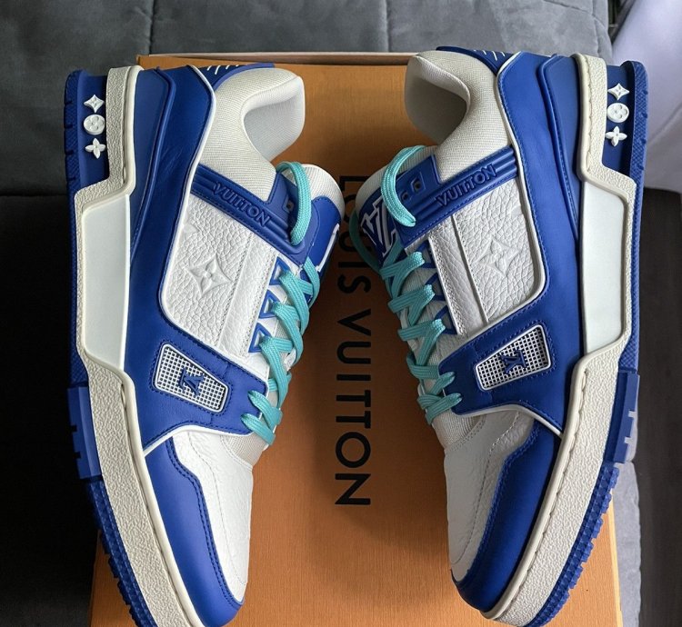 Louis Vuitton White Blue Monogram Trainer Sneaker