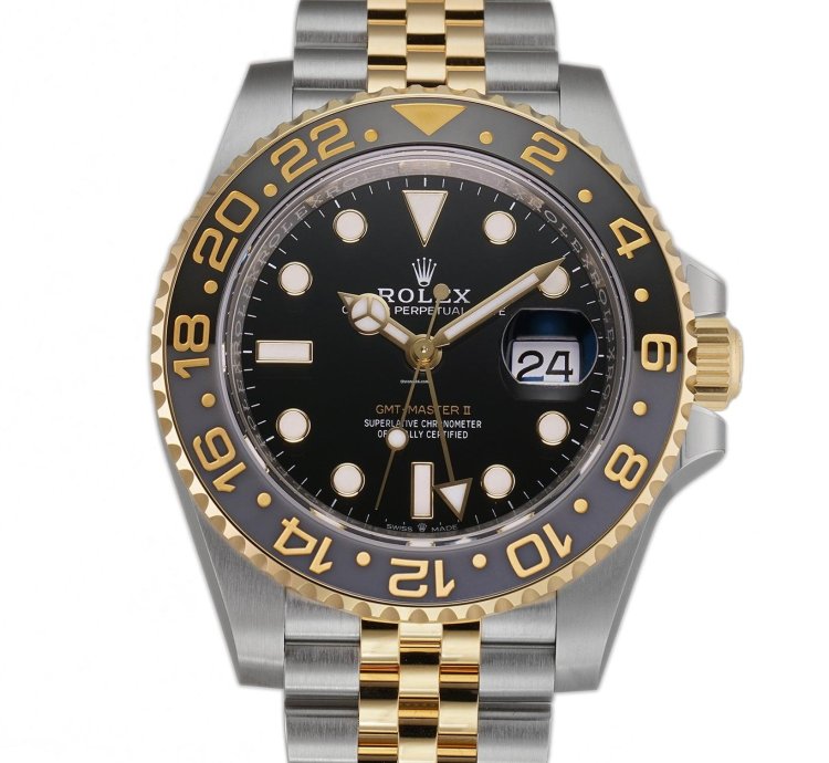 Rolex Gmt-master Ii 40mm Steel Yellow Gold Ceramic Bezel Black Dial Jubilee Bracelet
