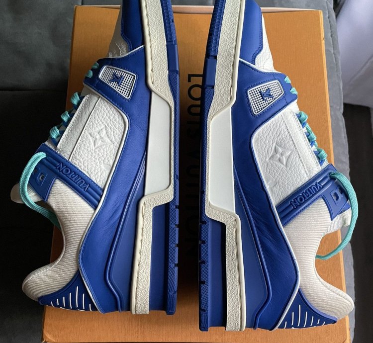 Louis Vuitton White Blue Monogram Trainer Sneaker