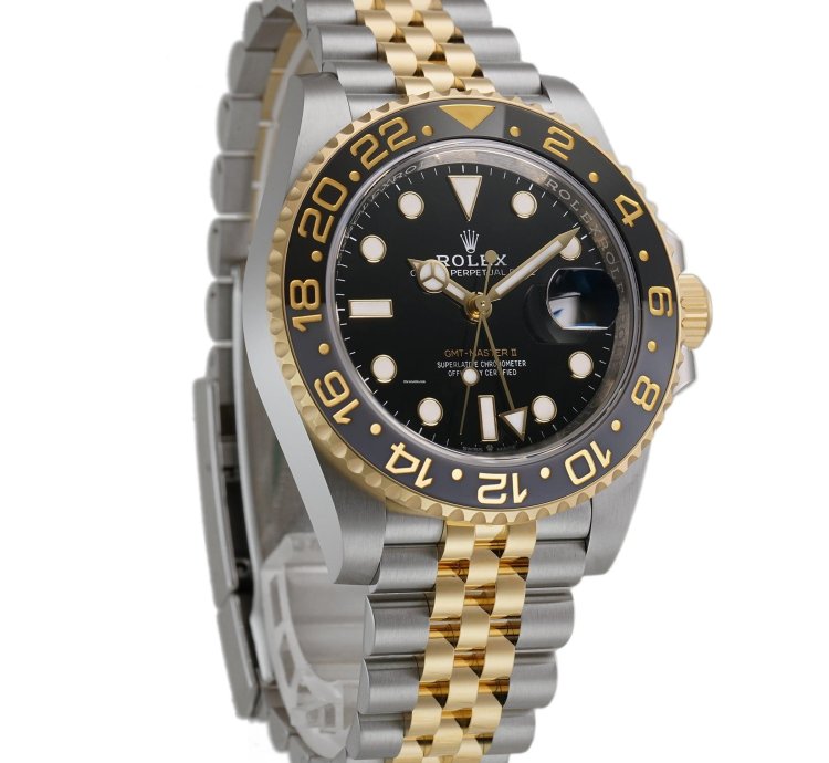 Rolex Gmt-master Ii 40mm Steel Yellow Gold Ceramic Bezel Black Dial Jubilee Bracelet